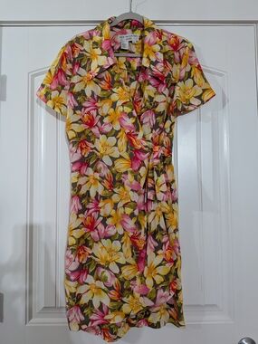 Jack Mulqueen Silk Hawaiian Floral Collared Retro Wrap Dress